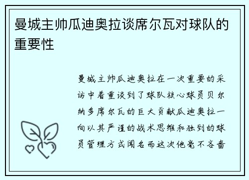 曼城主帅瓜迪奥拉谈席尔瓦对球队的重要性